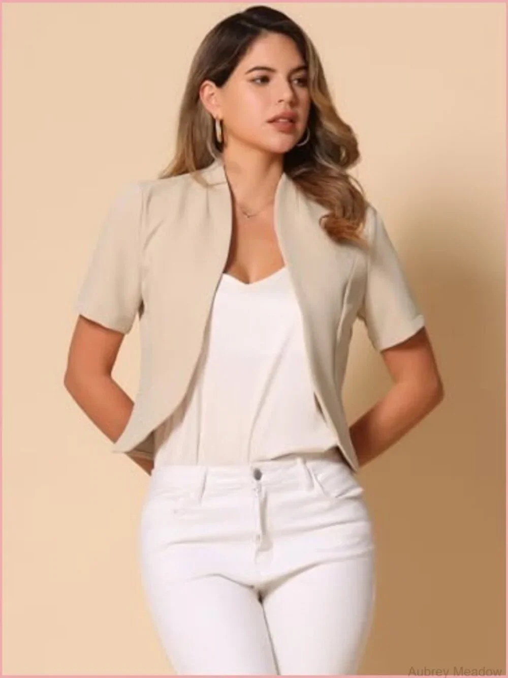Short Sleeve Open Front Blazer Cropped Shrug Jacket